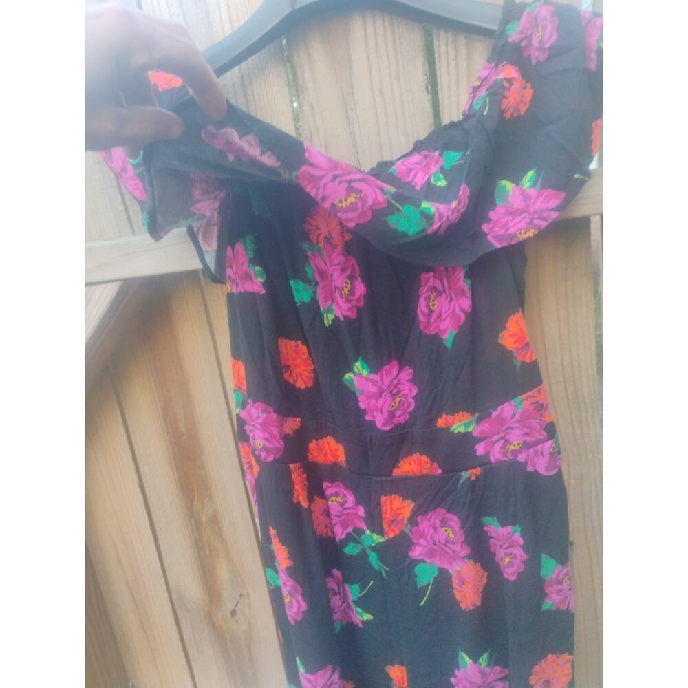 Torrid Black Floral Off The Shoulder Challis Wide Leg Jumpsuit Cottage Size 00 - Picture 2 of 13